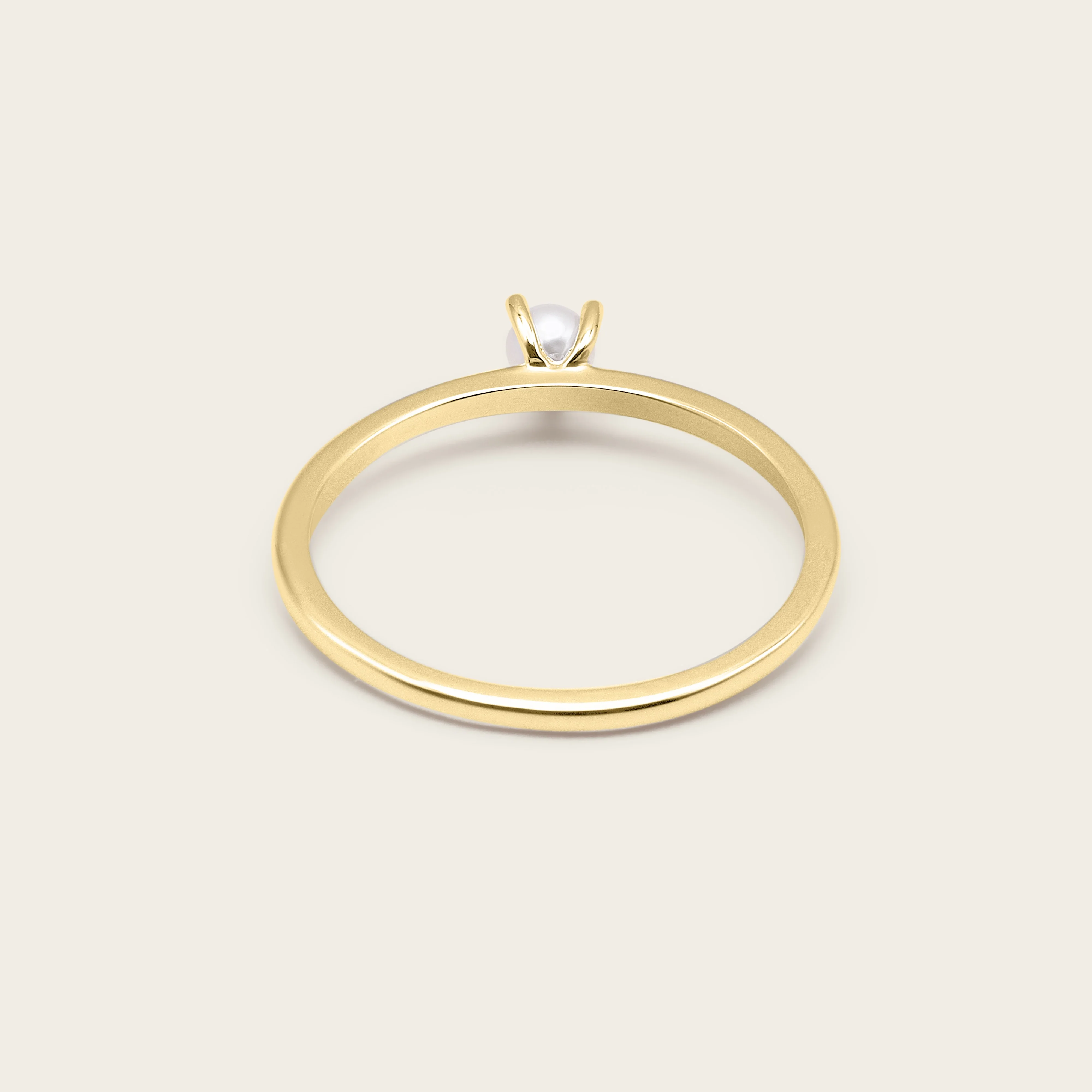 14k Solid Gold Pearl Slim Stacker Ring (7.5)