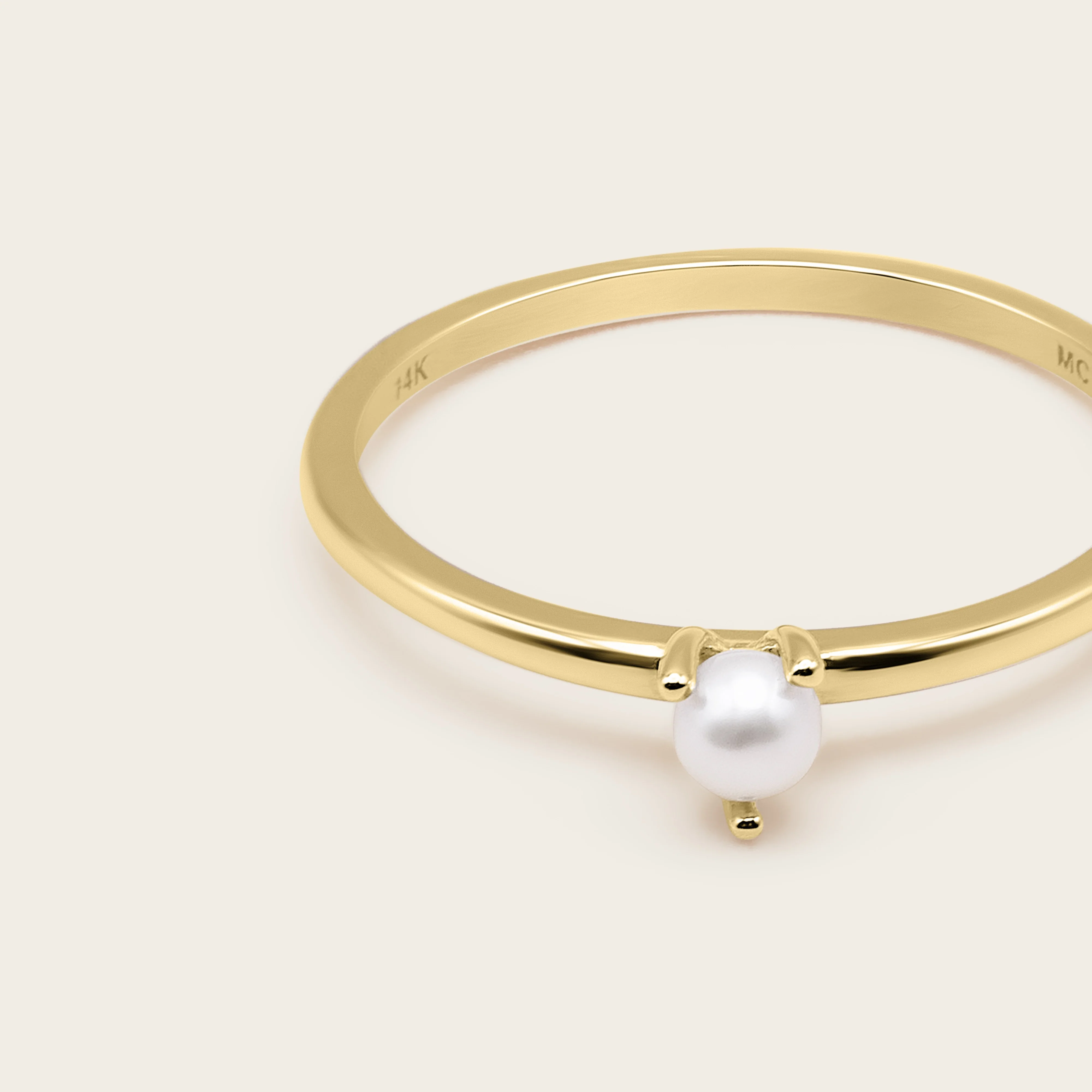 14k Solid Gold Pearl Slim Stacker Ring (7.5)