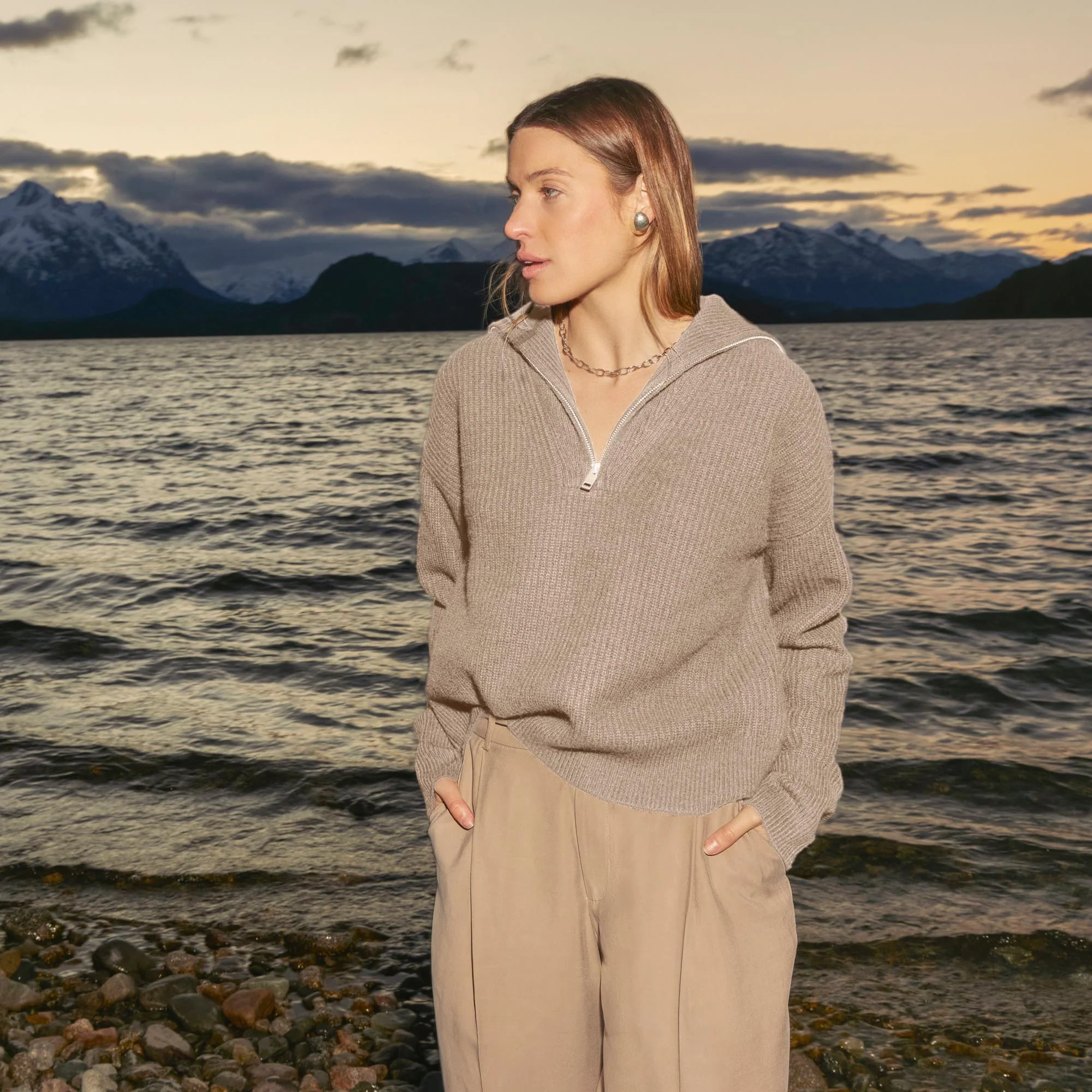 Sophia Chunky Cashmere Quarter Zip Pullover