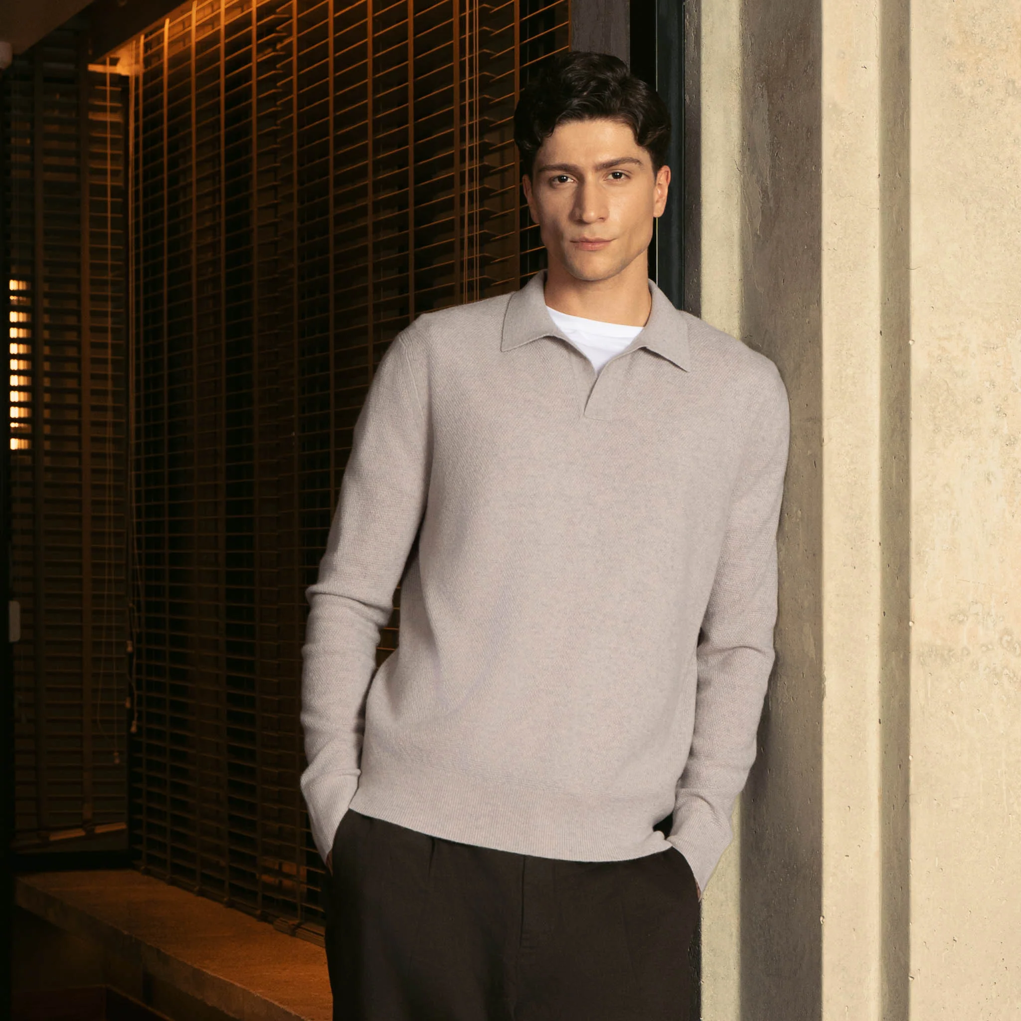 Olivier Textured Cashmere Long Sleeve Polo