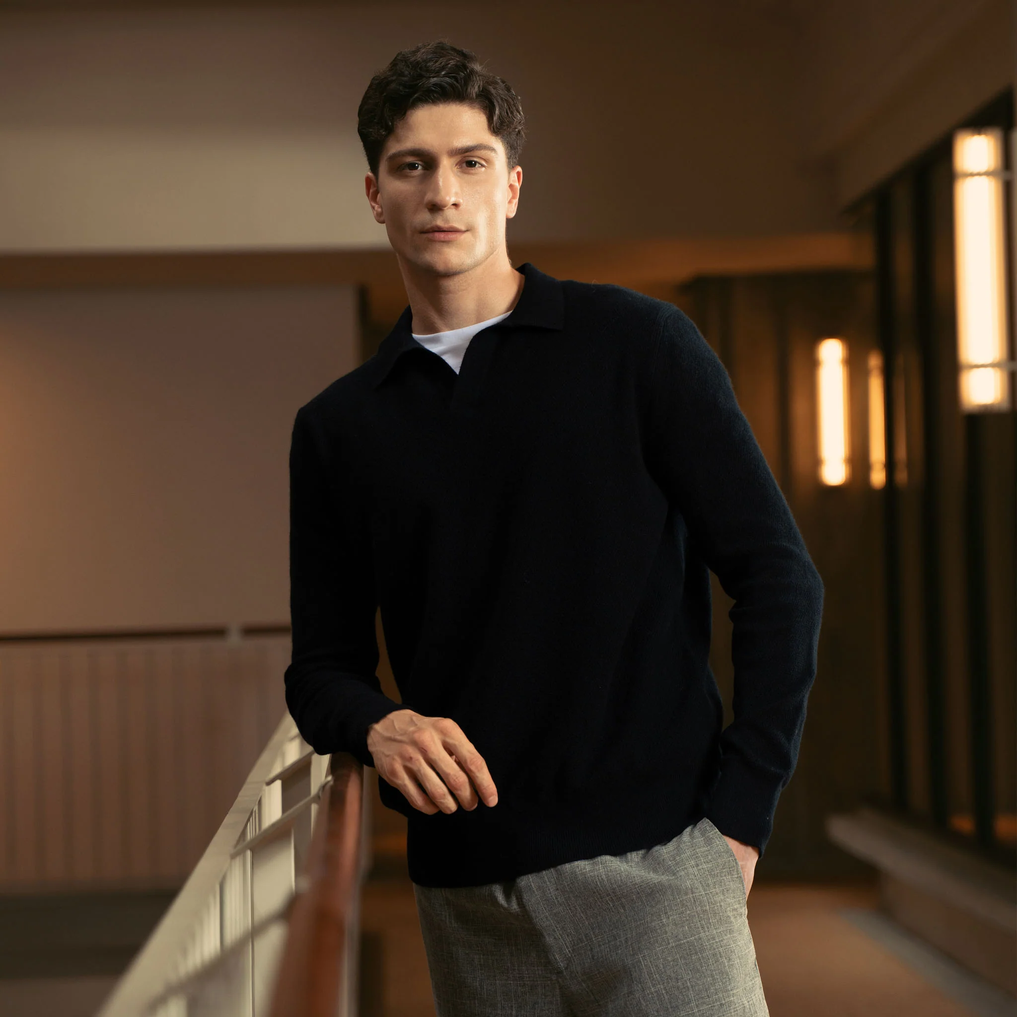 Olivier Textured Cashmere Long Sleeve Polo