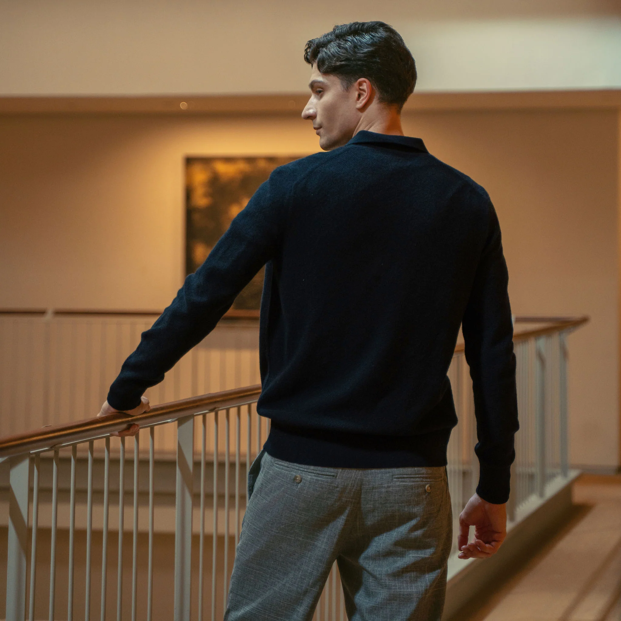 Olivier Textured Cashmere Long Sleeve Polo