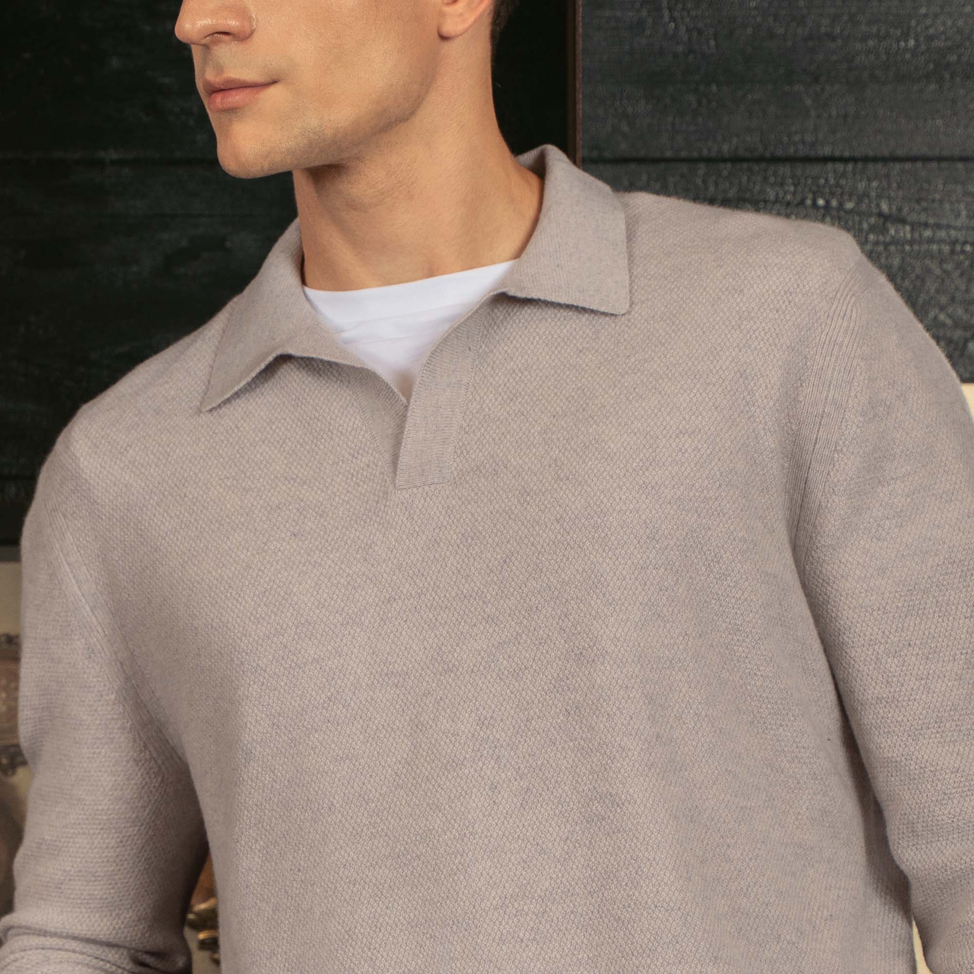 Olivier Textured Cashmere Long Sleeve Polo