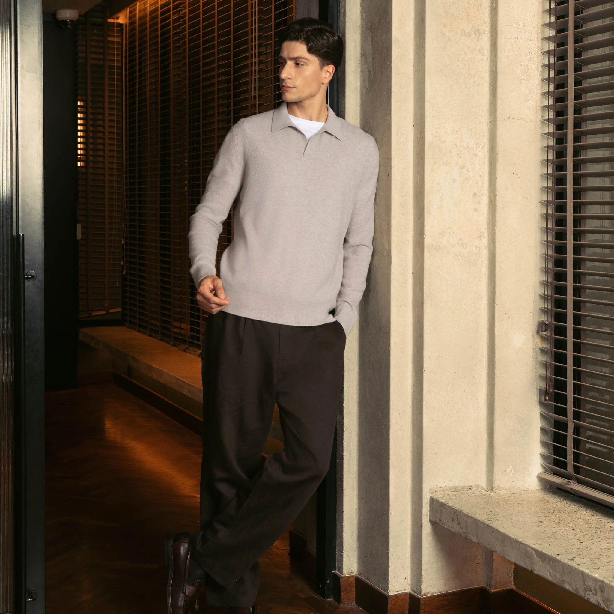 Olivier Textured Cashmere Long Sleeve Polo