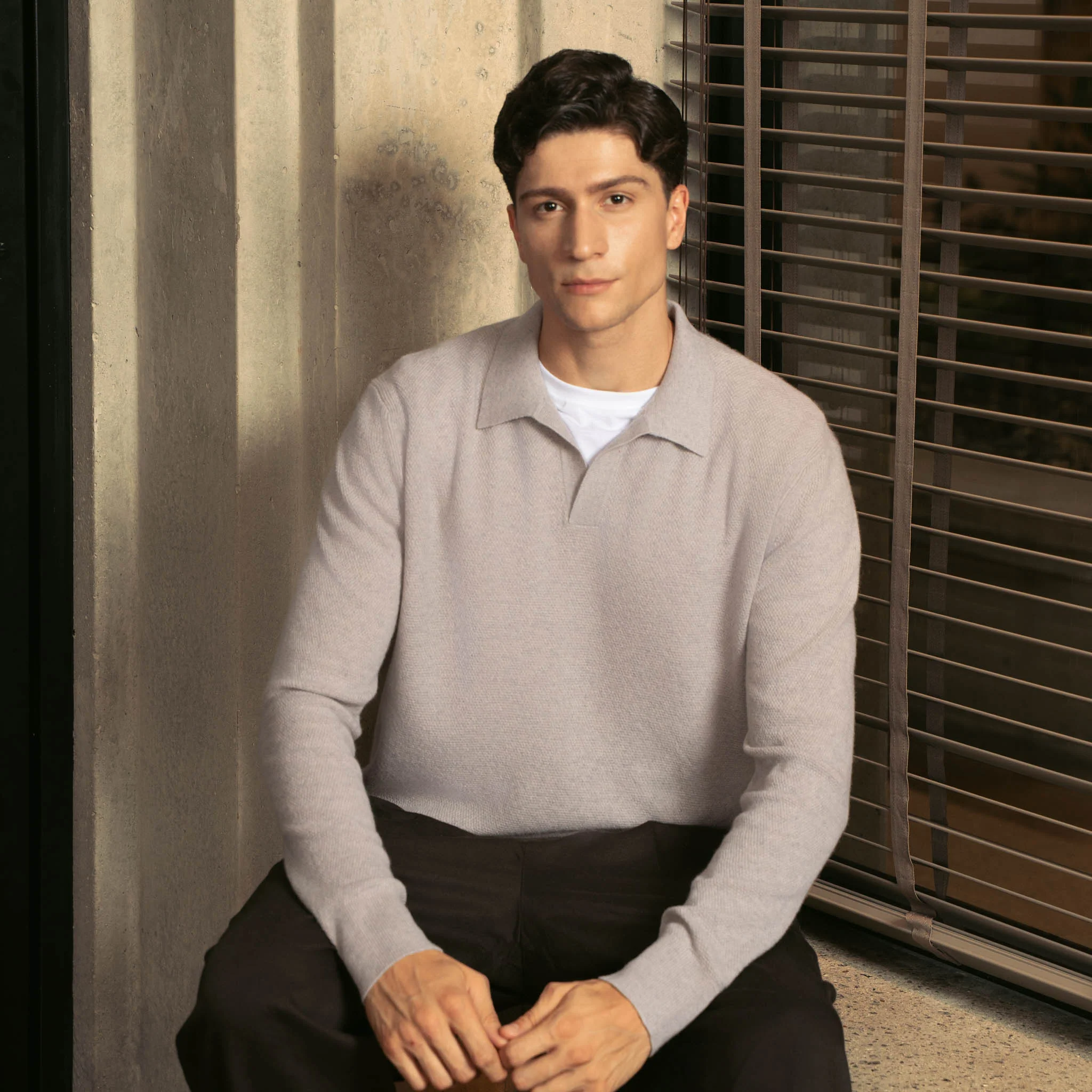 Olivier Textured Cashmere Long Sleeve Polo