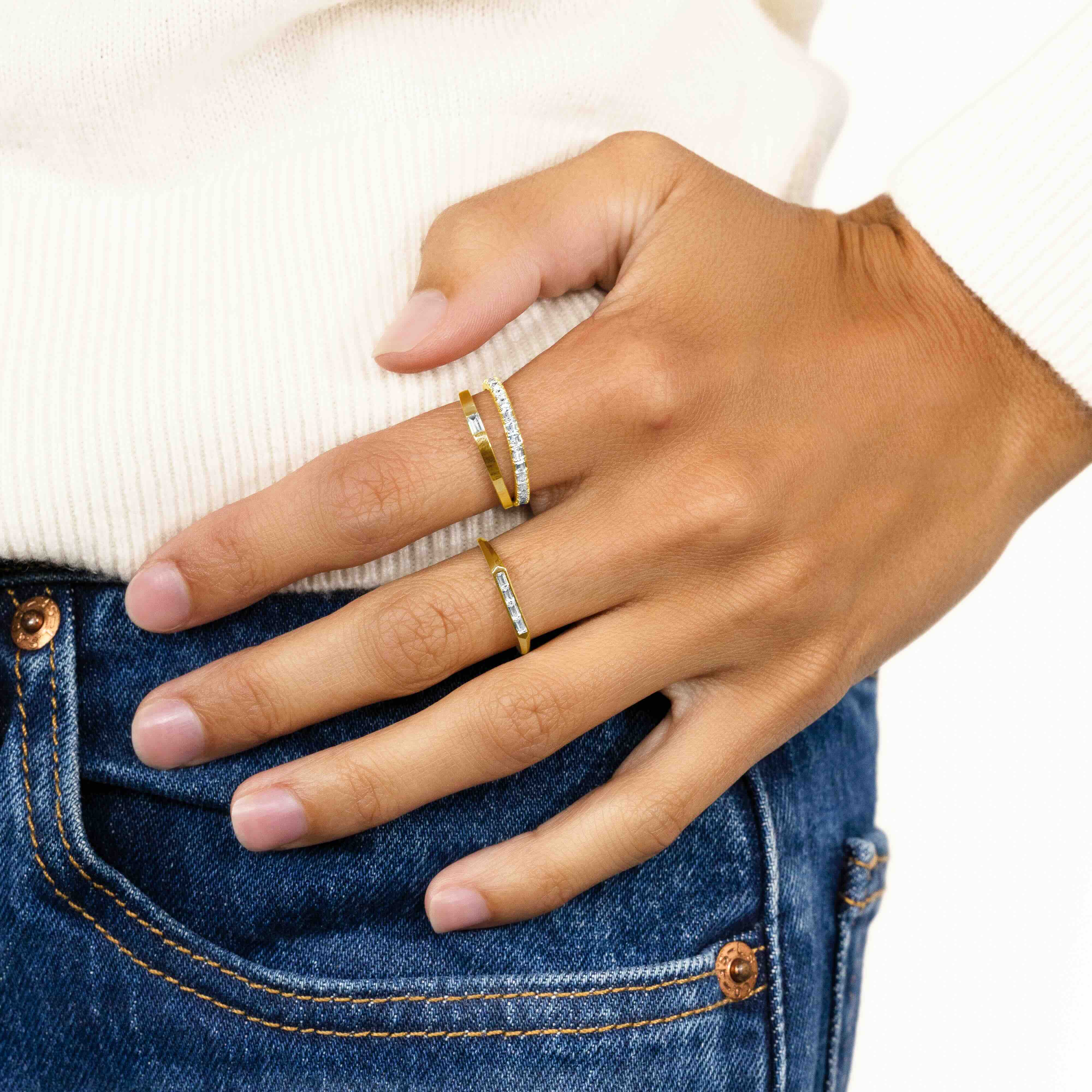 14k Solid Gold Diamond Baguette Half Eternity Band - Italic