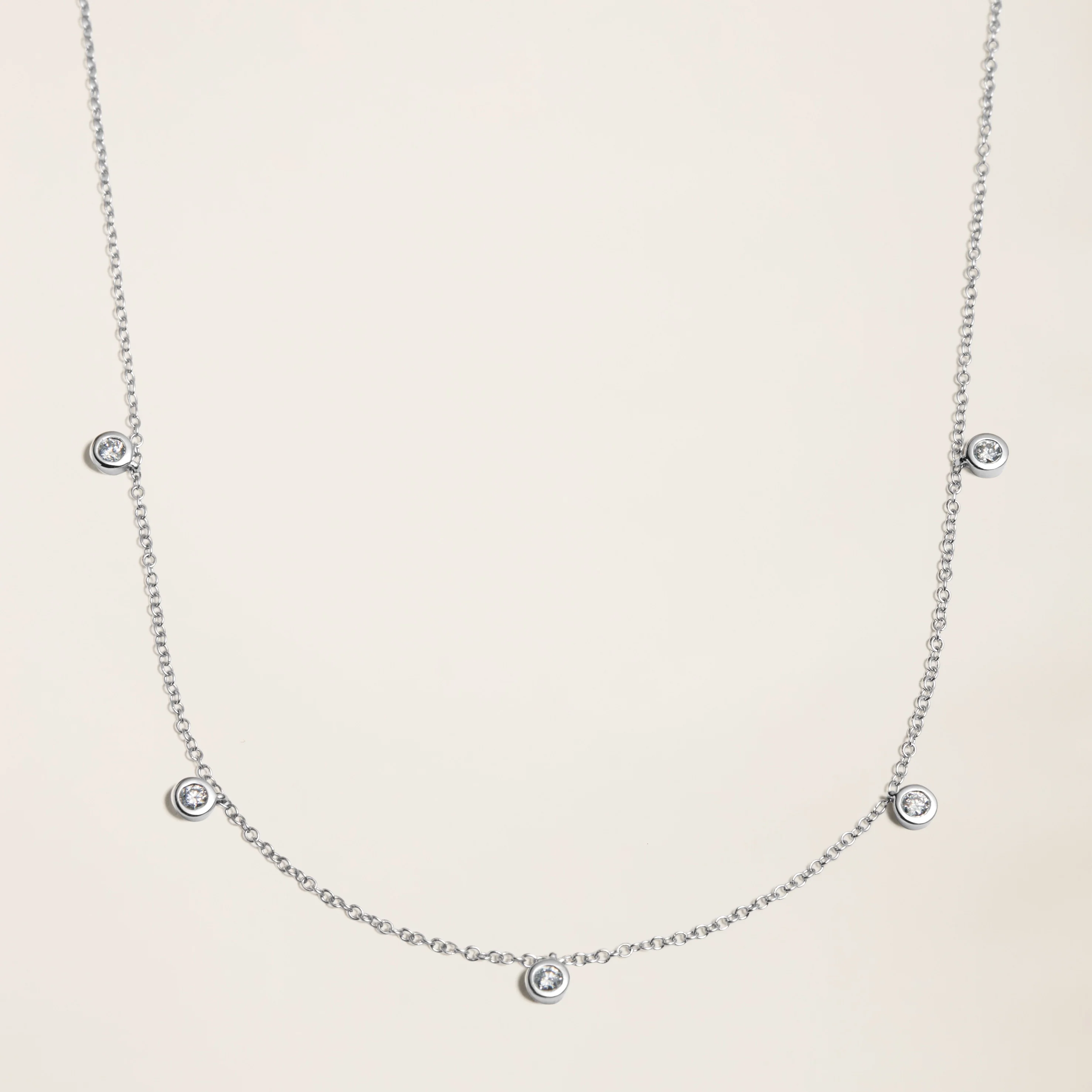 14k Solid Gold Diamond Five-Stone Bezel Necklace